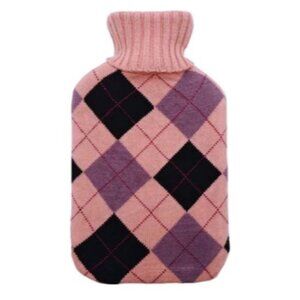 Pink Checkered Knit Cover for Rubber Hot Water Pouches